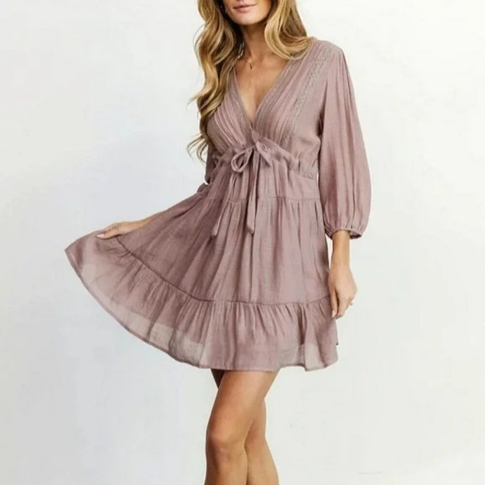 NEW Baltic Born Amelia Boho Mini V Neck Dress in Dusty Lavender XL - Picture 8 of 8